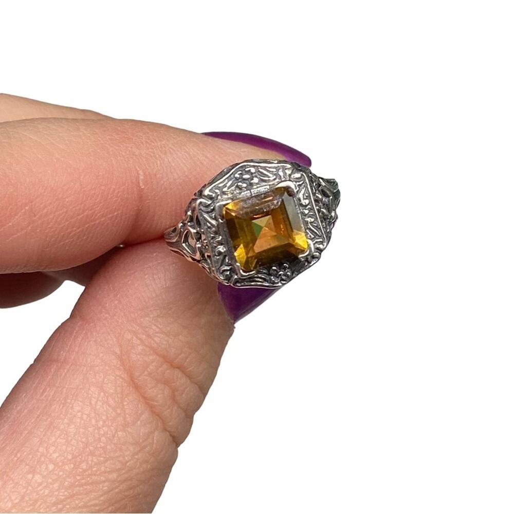 Citrine Ring Solid Sterling Silver 925 Size 6 Vin… - image 4